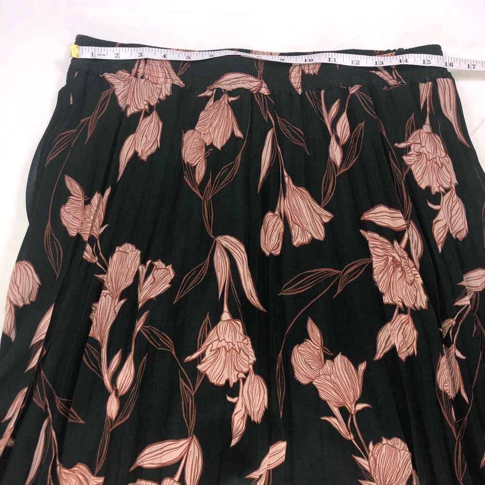 A New Day Green Pink Floral Pleated Midi Skirt Elastic Waist L RN17730 - Picture 5 of 11